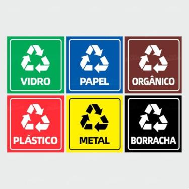 Imagem de Adesivo Sinalização Reciclagem Placas Coleta Seletiva para Lixeiras de Empresas Condomínios Escolas