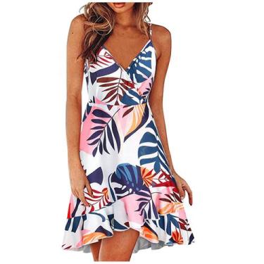 Imagem de Vestido feminino casual estampado com decote em V sem mangas - HUOGUO