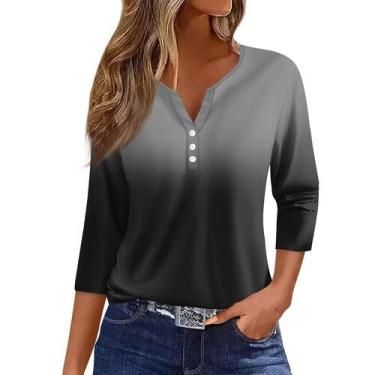Imagem de Blusa Cotecram casual feminina de manga 3/4 com decote em V AB preta 3