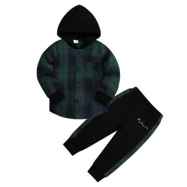 Imagem de Conjunto de camisa e calça de moletom xadrez Axumity para meninos
