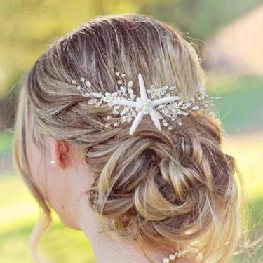 Imagem de Pente de cabelo de casamento Casdre Starfish Bride Silver Crystal Pear
