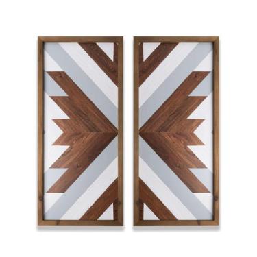 Imagem de Decoração de parede Aztec Wood Southwest Boho Cyan Black 2 unidades - 