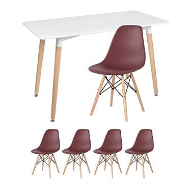 Imagem de Kit - Mesa retangular Eames 60 x 120 cm + 4 cadeiras Dsw Mesa branco com cadeiras marrom