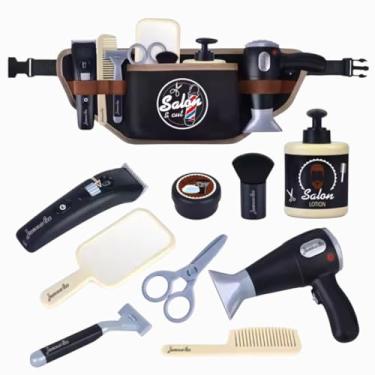 Imagem de Kit de Barbearia salão Infantil Conjunto com Secador Pente Tesoura Máquina de Cortar Cabelo e Loção Brinquedo Educativo para Crianças