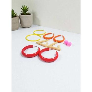 Imagem de Brincos Argola Coloridos Kit 5 Pares em Silicone Cores e Modelos Varia
