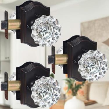 Imagem de Yhomaxtus Pacote com 3 maçanetas de cristal, maçanetas de vidro, maçanetas antigas de cristal bronze polido a óleo interior para banheiro, quarto, conjunto de maçanetas de porta vintage de vidro