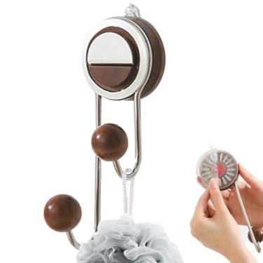 Imagem de Gancho de bola dupla com ventosa a vácuo resistente - Gancho multiuso reutilizável para bucha, roupão, toalha, banheiro e cozinha (marrom nogueira)