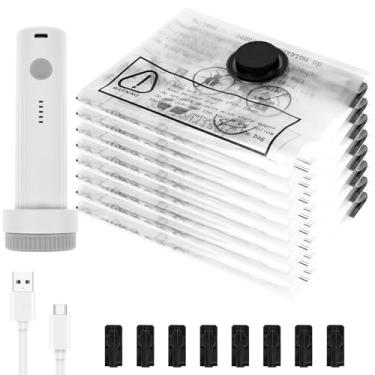 Imagem de Pacote com 8 sacos de armazenamento a vácuo com bomba elétrica, sacos herméticos de compressão, economia de espaço para bagagem, viagem, cobertores, travesseiros, roupa de cama e mudança