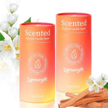 Imagem de Vela perfumada de cera de areia, sândalo e jasmim - 2 tubos de velas perfumadas peroladas com 240 horas + longo tempo de queima, contas de vela em pó recarregáveis com 30 mechas para decoração de casa