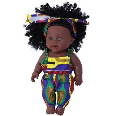 Imagem de TOPINCN Bonecas Bebês Reborn Realistas de 30 Cm, Pele Preta, Cabelo Encaracolado, Vinil, Boneca Com Roupas, Brinquedo Realista para Meninas Recém-nascidas, Coleção de Peças de (Q12.040 Macacão Batik)