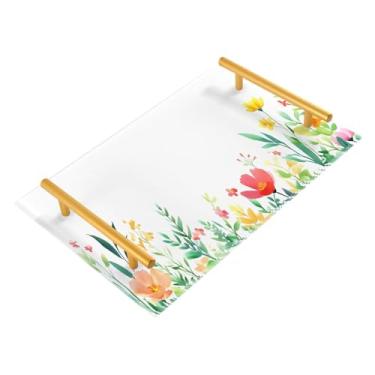 Imagem de Wassud Bandeja de banheiro com alças organizador de perfume de acrílico floral para banheiro e cozinha, 30 x 20 cm