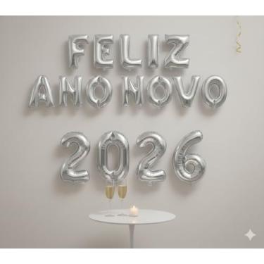 Imagem de Balão Metalizado De Decoração Feliz Ano Novo 2026 Prata e Dourado 40Cm (Prata)