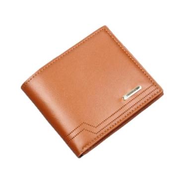 Imagem de Carteira masculina dobrável fina minimalista com bolso frontal, carteira de couro PU de grande capacidade, clipe para dinheiro para homens, Café Leve, Moderno