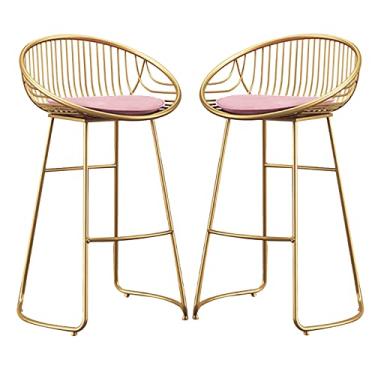 Imagem de Banquetas de bar de metal, conjunto de 2 bancos de bar, bancadas douradas, apoio para os pés, cadeiras de bar de couro PU, cadeiras de sala de jantar, bancos de cozinha para casa com pernas de metal