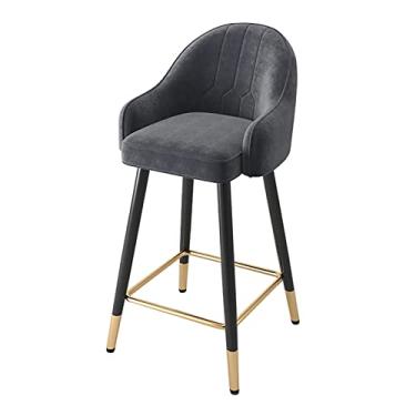 Imagem de Bancos de bar modernos de veludo, cadeiras de bar com encosto e apoio de braço, banquetas de bar Kitchen Island, banco de balcão com pernas pretas e apoio para os pés, 1 peça