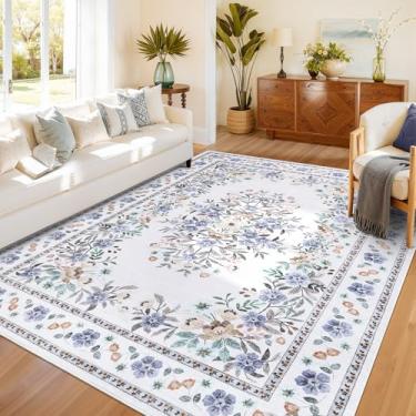 Imagem de GarveeHome Tapete floral 12 x 18 cm para quarto de bebê, vintage, com bordas de flores, boho, multicolorido, botânico, lavável, na máquina, antiderrapante, tapete de área de pilha baixa para sala de