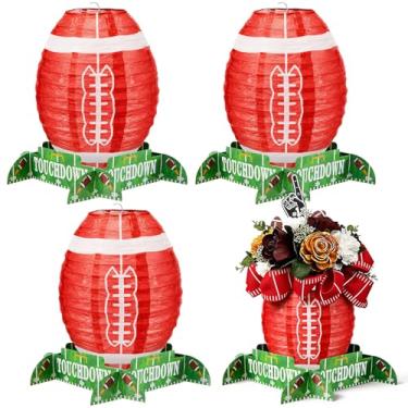 Imagem de Mudder 4 peças de lanterna de papel de futebol americano conjunto de decoração de mesa de centro de mesa lanterna de jogo de futebol com peças de suporte para suprimentos de festa de aniversário, 30,5