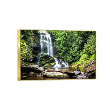 Imagem de Quadro dourado arte de parede paisagem impressões em tela - árvore rio - decoração pintura - imagens para quarto 70 x 105 cm 27 x 41 pol