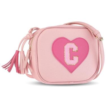 Imagem de JOJHDR Bolsa tiracolo com inicial personalizada para meninas, com borla, novidade para crianças, bolsa de ombro, presente de aniversário para crianças de 2 a 10 anos, C