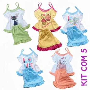Imagem de Kit com 5 Pijamas Infantil Menina Short Doll Menina Malha Estampado - 
