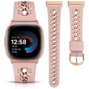 Imagem de Pulseira de couro Minyee com corrente de metal para Fitbit