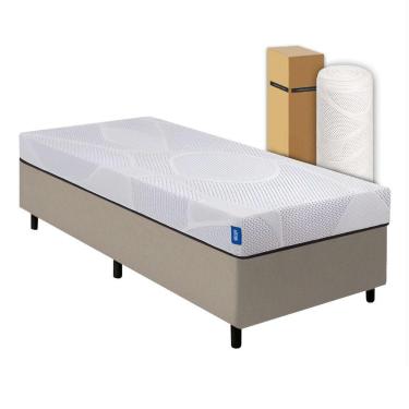 Imagem de Cama Box Solteiro Desmontável Bege + Colchão Umaflex Fit Firm D33 17cm Altura - Orthocamas