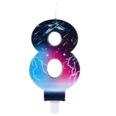 Imagem de Velas Aniversário com Tema de Estrelas, Topos Cupcake do Universo Velas da Galáxia Estrela Decorações Festa Aniversário com Tema de Anime (Número 8)