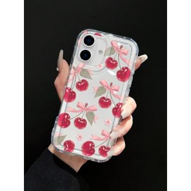 Imagem de Capa de telefone transparente para iPhone, design de laço cereja e rosa, capa protetora transparente (iPhone 16e, multicolorida)