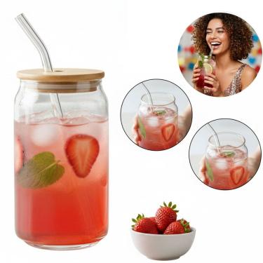 Imagem de Copo De Vidro com Tampa E Canudo Drink 500ml