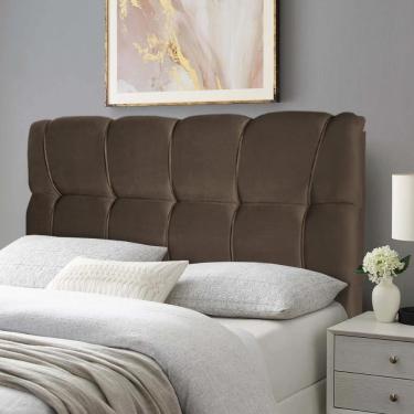 Imagem de Cabeceira Luna Cama Box Casal 140cm Suede Velut Marrom - King House