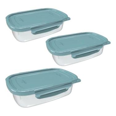 Imagem de Kit 3 Pote Raso Marmita Tampa Trava Microondas 270ml Freezer - Nitron