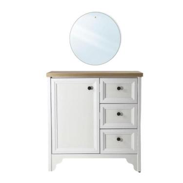 Imagem de Gabinete Armário Banheiro Ditália Com Tampo + Espelho Bn-05 Branco - D