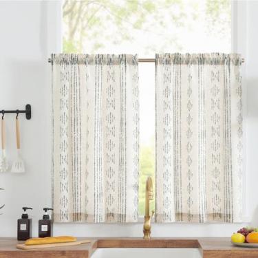 Imagem de Cortinas Boho Jinchan de Lino para Cocina, Paño de 61x61 cm, Rayas Gri