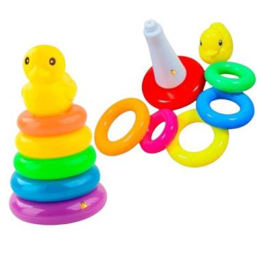 Imagem de Brinquedo Pedagógico Educativo Torre De Argolas Patinho De Empilhar - 
