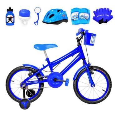 Imagem de Bicicleta Infantil Masculina Aro 16 Alumínio Colorido + Kit Proteção -