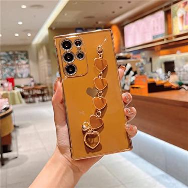 Imagem de Capa de pulseira de silicone amor coração para Samsung Galaxy S22 S21 Ultra A52 S A53 FE A12 A 52S 53 5G 4G 22 21 Soft Full Cover, marrom, para Samsung S21