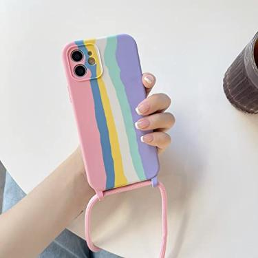 Imagem de Capa de cordão de silicone líquido para pendurar no pescoço para iPhone 13 12 Mini 11 Pro Max XS X XR 6 6S 7 8 Plus Candy Colorful Rainbow Cover, Rosa, Para iPhone 6