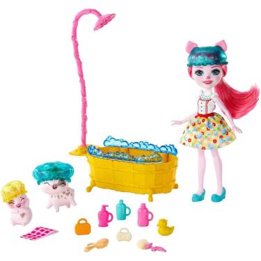 Imagem de Enchantimals Bathtime Splash Playset com Petya Pig Doll (6 polegadas), 2 Figuras de Porco (1 com Recurso de Mudança de Cor) e 11+ Acessórios, Basta Ad