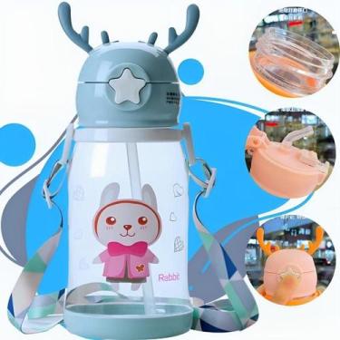 Imagem de Garrafinha de água infantil 600ml com canudo de silicone - 01Smart, Az