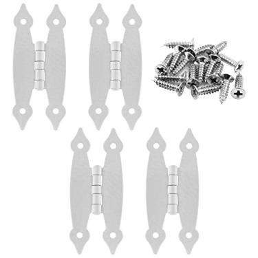Imagem de Murtenze Pacote com 4 dobradiças brancas antigas em H de 8,5 cm, dobradiças planas de aço laminado a frio, dobradiças de porta embutidas, dobradiças decorativas para caixa de joias de gaveta de
