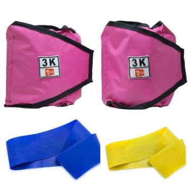 Imagem de Kit Caneleira/Tornozeleira Peso Rosa 3Kg + Mini Band Níveis Leve e Méd