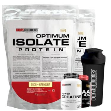 Imagem de Kit 2x Optimum Isolate Whey Protein 2kg + Creatina 100g + BCAA 4,5g 100g + Coqueteleira - Bodybuilders (Médio, Baunilha)