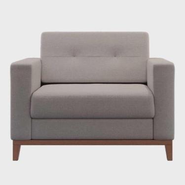 Imagem de Poltrona Living Tecido Linho Base Madeira Para Sala