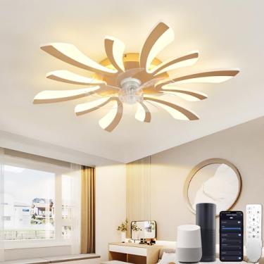 Imagem de Ventiladores de teto inteligentes com luzes, ventiladores de teto WiFi com lâmpadas compatíveis com Alexa Google Home, controle de voz/remoto/aplicativo, regulável, motor DC, para quarto, co