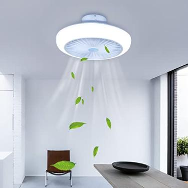 Imagem de Ventiladores de teto modernos com luzes e controle remoto LED regulável 45CM Ventiladores de teto pequenos com lâmpadas silencioso branco 72W Ventilador de teto lustre para quarto infantil c