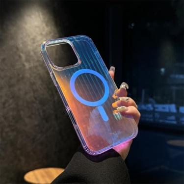 Imagem de HJZSZX Capas para iPhone 16 Pro Max Aurora Gradient Laser Hard PC TPU Magnetic Case (para iPhone 16 Pro Max/Laser JD WNCC)