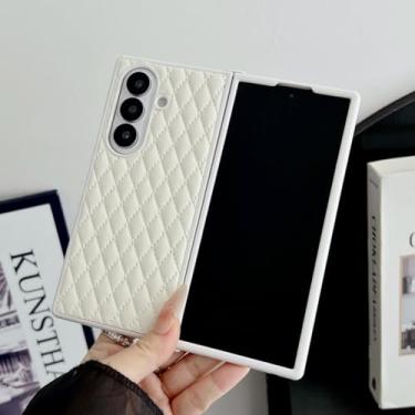 Imagem de Capa de luxo para Fold 7 com textura de diamante, capa de couro sintético empresarial para Samsung Galaxy Z Fold 7 6 5 4 3 5g Fold7 Fold6 (para Galaxy Z Fold5/BRANCO)