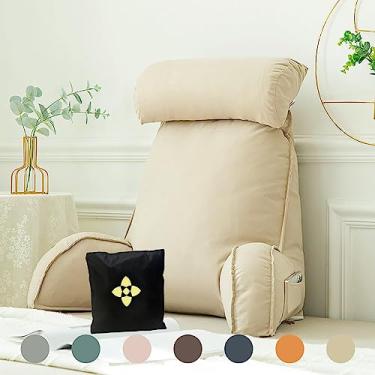 Imagem de Almofada de leitura de suporte para as costas para cama com suporte de braço | Almofada de suporte lombar | Almofada de apoio para descanso de costas com capa lavável | Almofada de aconchego ótima