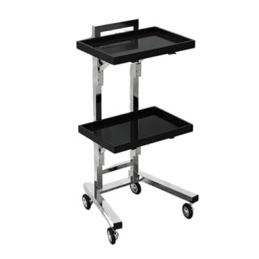 Imagem de Carrinho de barbeiro dobrável – carrinho de salão de aço inoxidável com bancada, armazenamento em camadas e rodízios de 360°, perfeito para cabelo, spa e estúdios de tatuagem (preto)