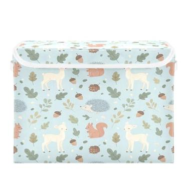 Imagem de Burbuja Caixa de armazenamento de animais da floresta com tampa e alças, grande caixa de armazenamento dobrável para prateleiras armário quarto escritório organizador